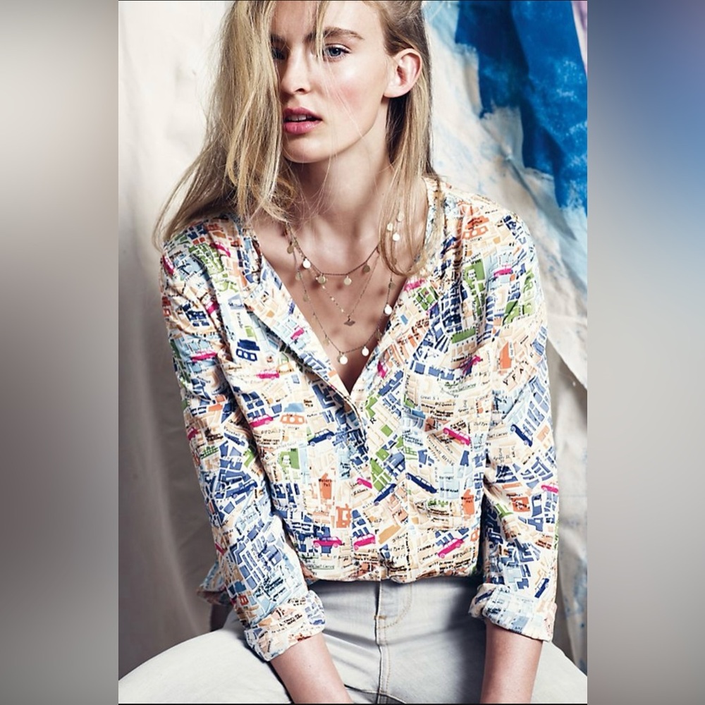 Anthropologie Cartography Buttondown NEUTRAL MOTIF US 2
